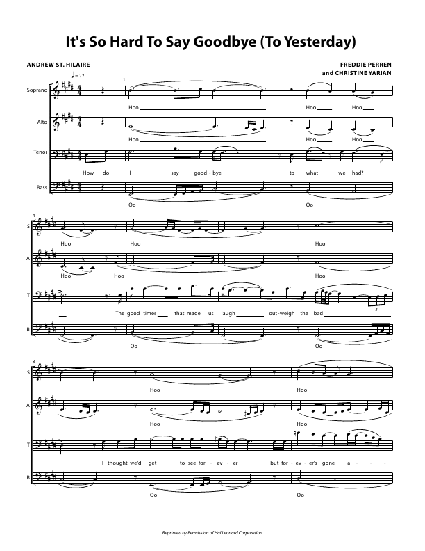 Click to download "It's So Hard To Say Goodbye To Yesterday - SATB a cappella" sheet music