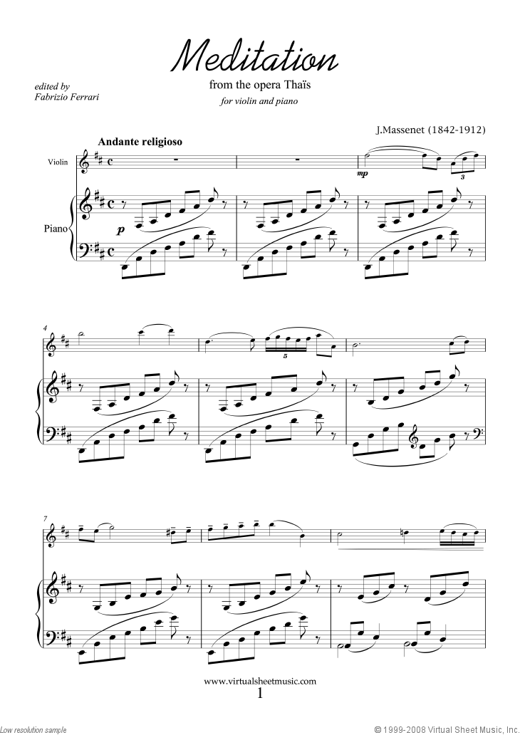 Click to download "Meditation from Thais" sheet music, page 1